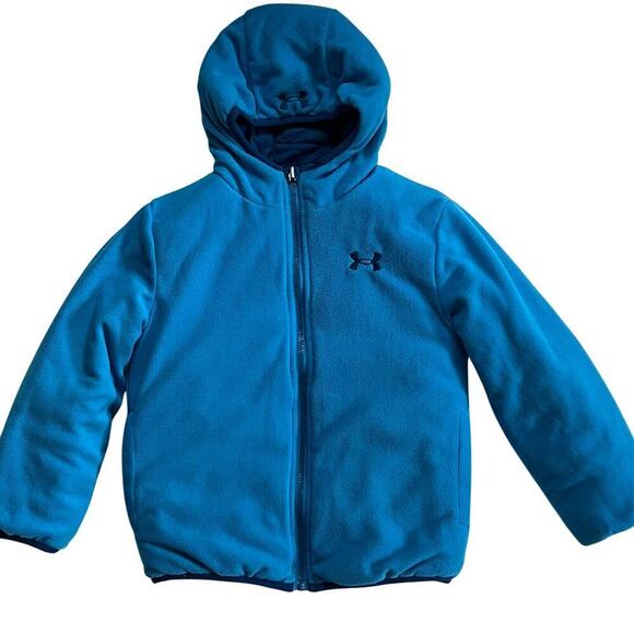 Under Armour Reversible Puffer Jacket Fleece Blue Toddler Size 5 Hooded Zip Up - Picture 1 of 13